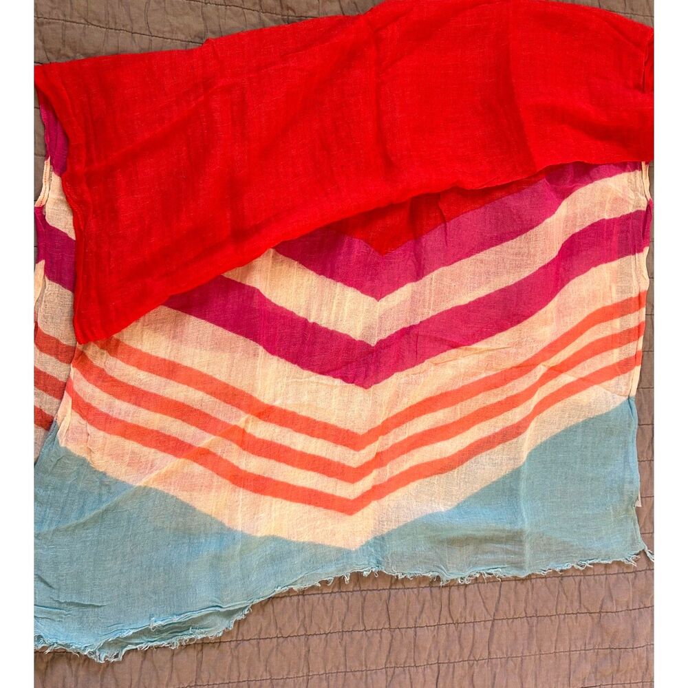 J.Crew Linen-Viscose Colorblock Scarf Vibrant Chevron Stripe